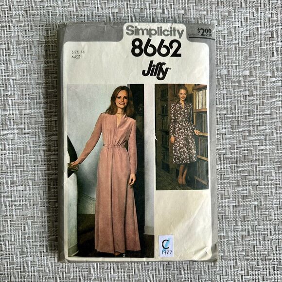Vtg 70s Dress Simplicity Sewing Pattern 8662 Size 14 Silk Crepe Maxi Midi - Picture 1 of 2